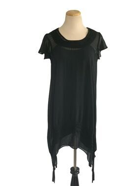 MonoReno Black short sleeves embroidered caftan tunic top Blouse M
